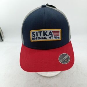Sitka Gear Mid-Pro Trucker Hat Navy Red Grey Bozeman MT Snapback Cap  NEW #12